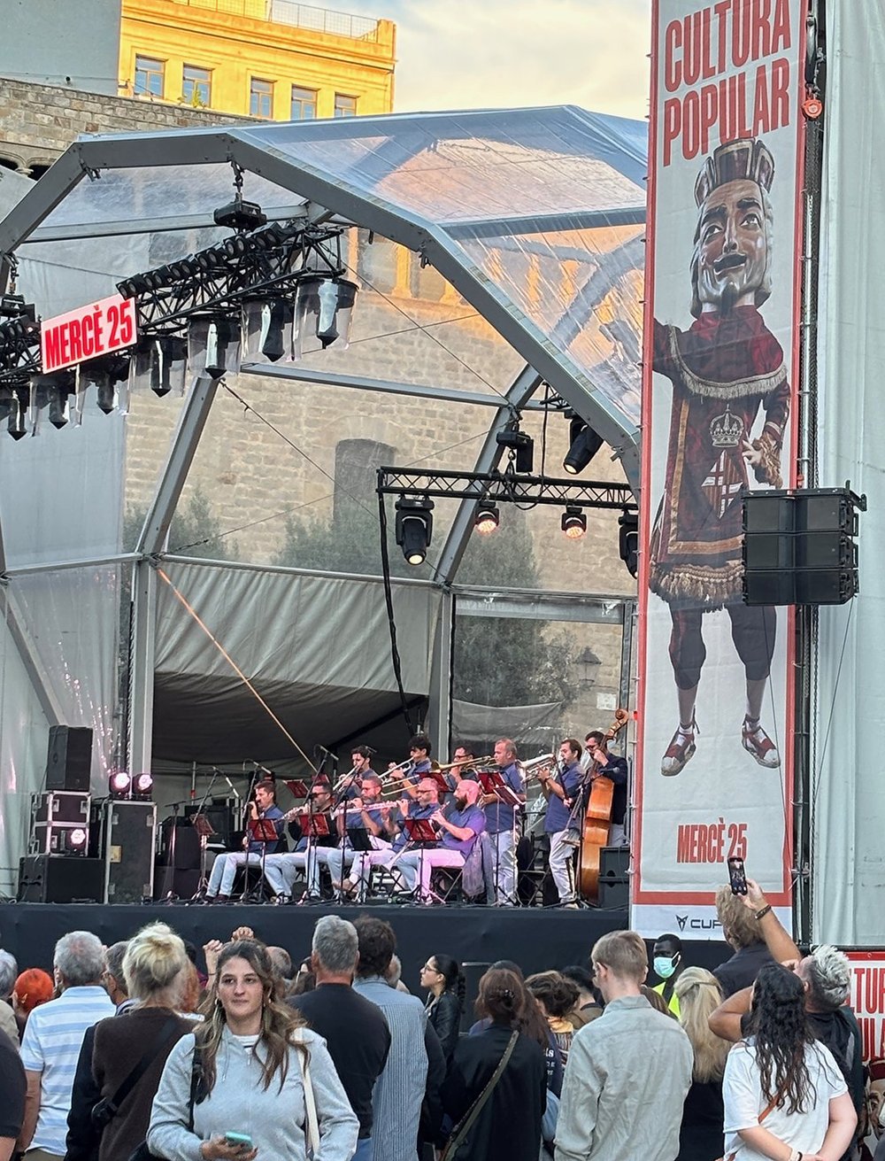 In front of cathedral, traditional band…