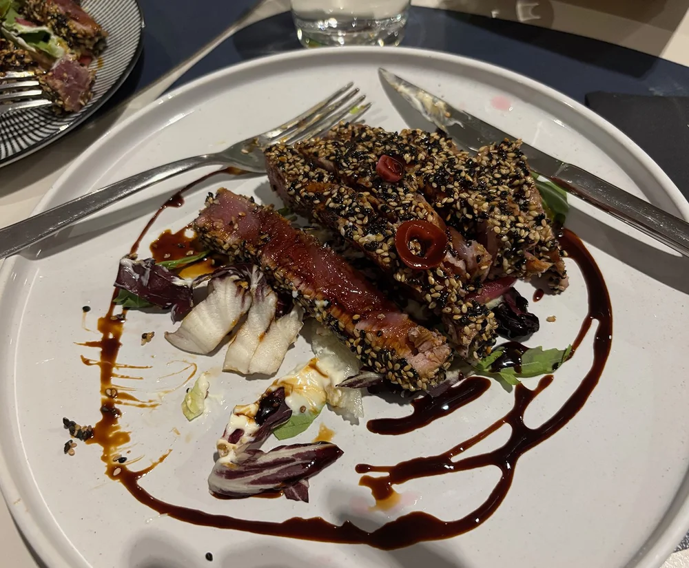 At a second restaurant. Excellent food, this seared tuna.