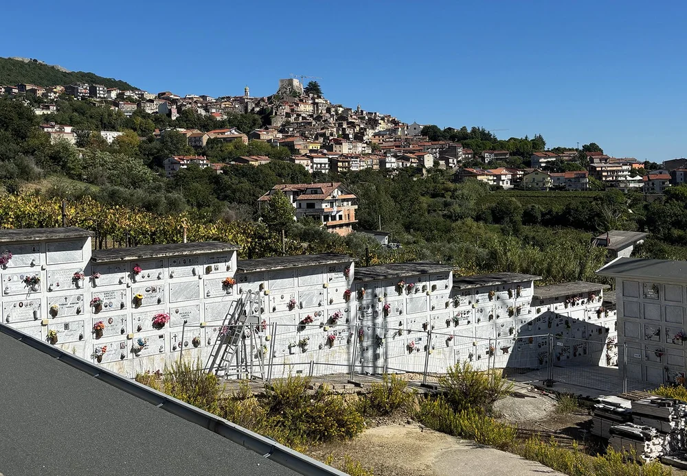 Walking past the town cemetary.