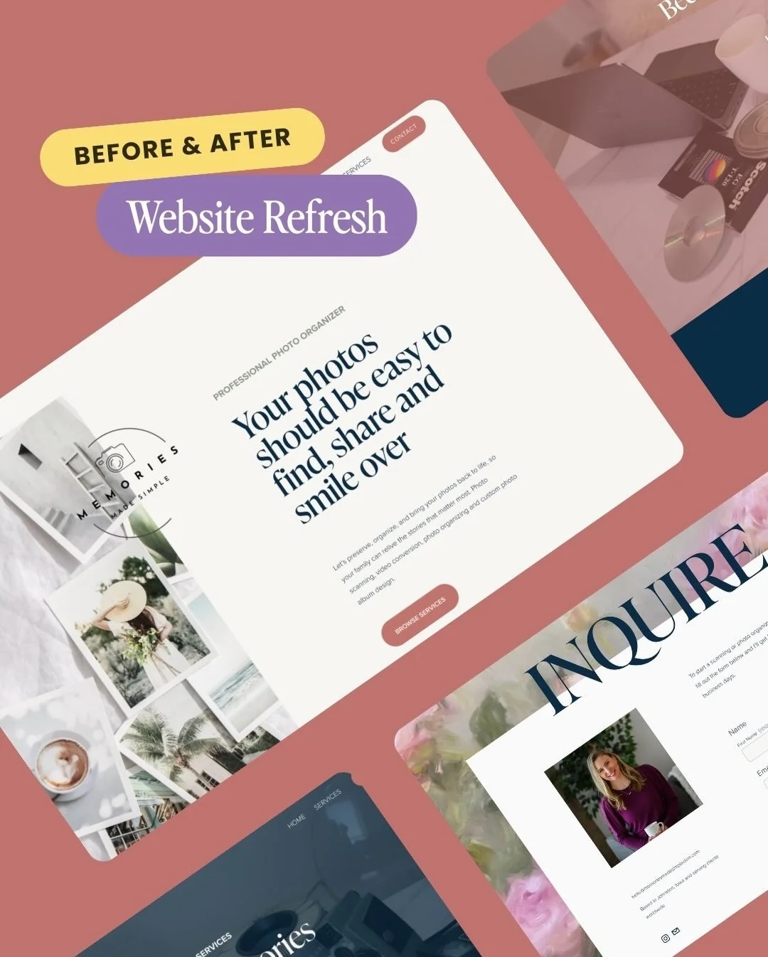 Who doesn&rsquo;t love a good before and after?

@memories.made.simple_dsm came to me feeling overwhelmed and stuck trying to figure out Squarespace, searching for tools and watching way too many how-to videos just to get her site to look the way she