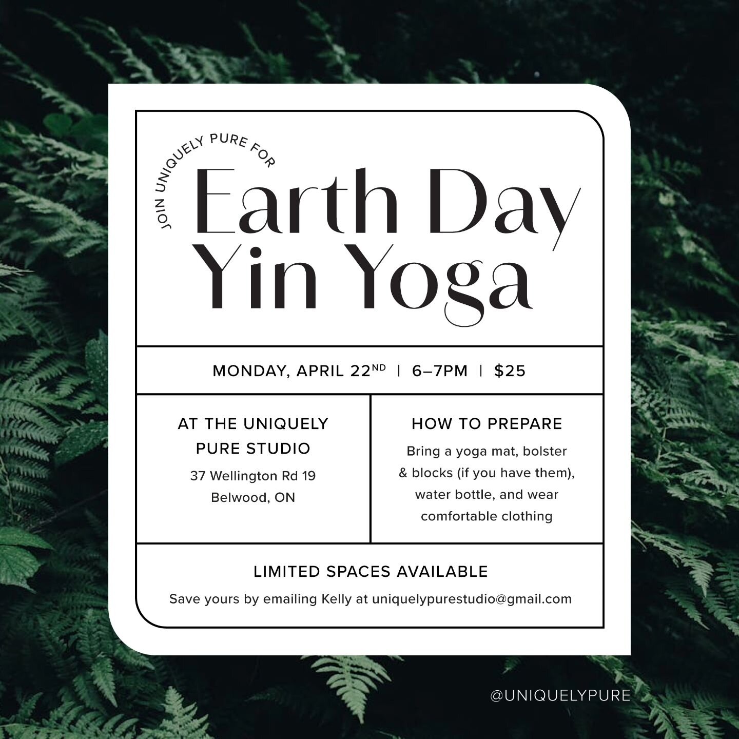 Join us for candlelit yin yoga at the Uniquely Pure Studio to celebrate Earth Day! 🌍🌿

Monday, April 22nd from 6&ndash;7pm for $25. Spaces are limited, so reserve yours by emailing Kelly at uniquelypurestudio@gmail.com

Bring a yoga mat, bolster &a