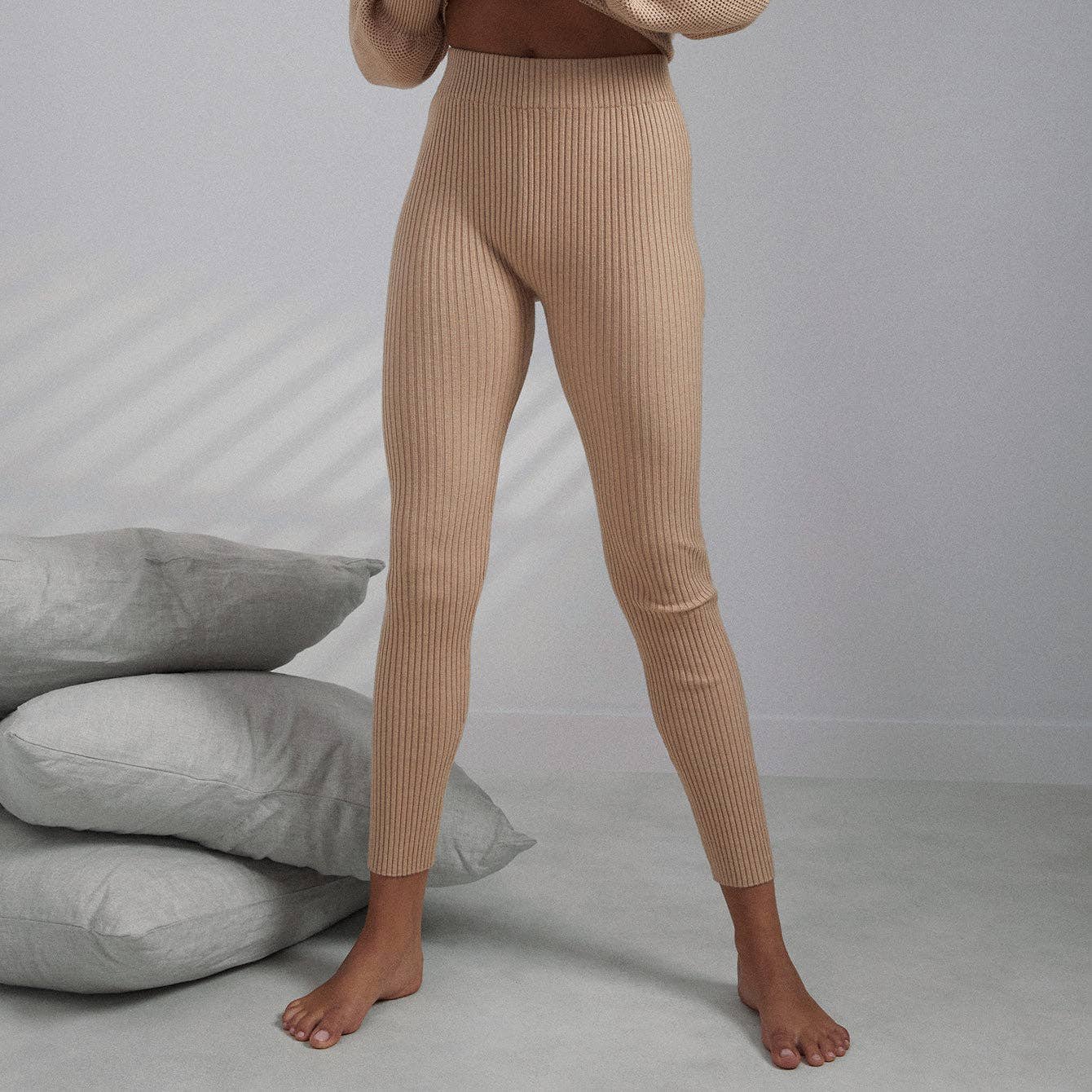 Cozy Cotton Silk Ribbed Legging- Tranquil Tan — NAHARA HEALING ARTS