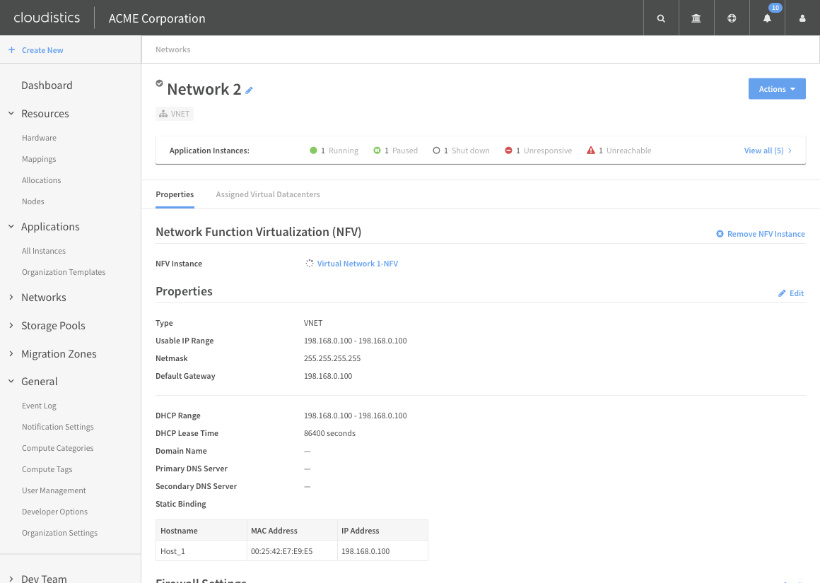 Admins can create and manage virtual networks and assign them to multiple virtual data centers.