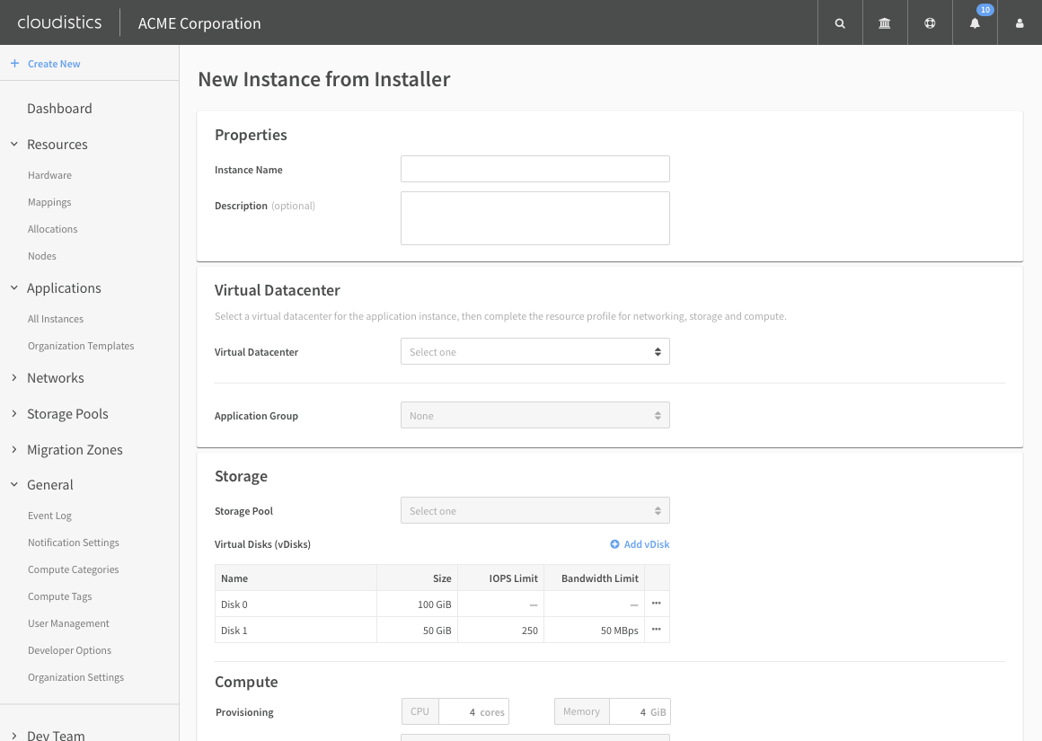 Admins can create and deploy custom applications.