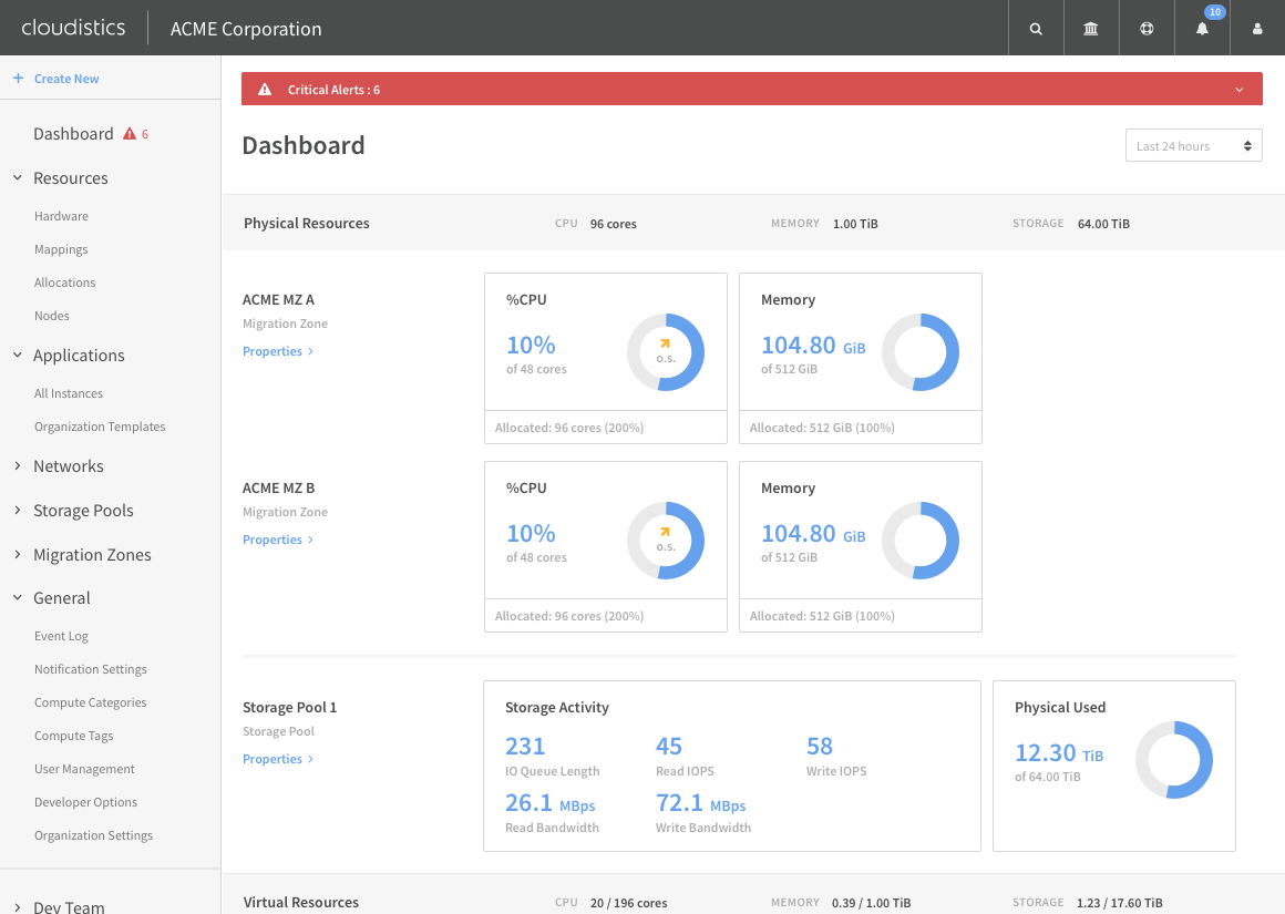 Admins can monitor resource activities within physical and virtual environments.