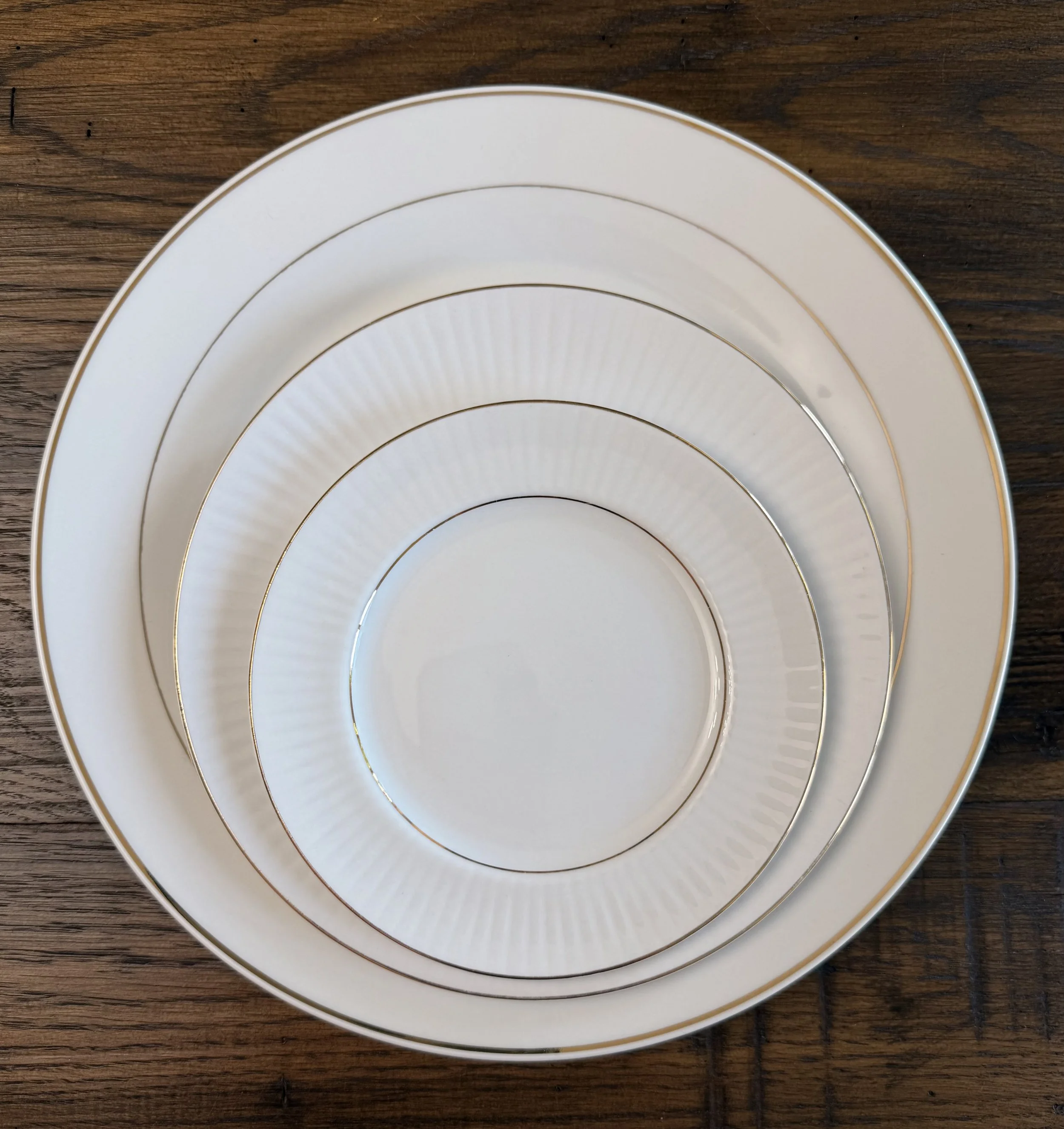 Golden Elegance Dinner Plate Paired with the Ivory Belle Salad and Dessert Plate $8.00 for sets of 10
