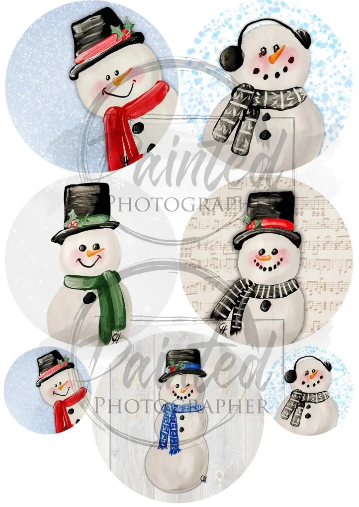 Multiple Snowmen Ornament Set Rice Paper