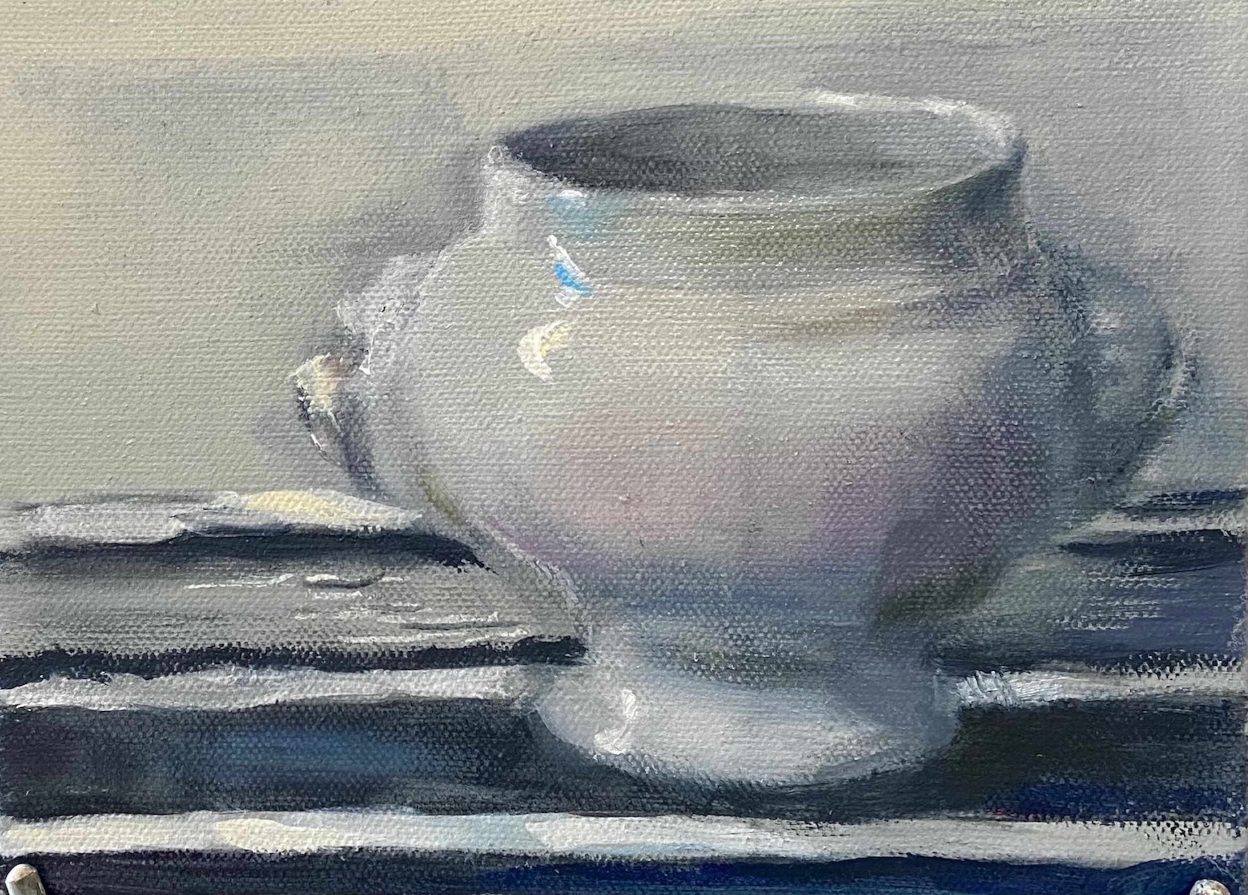 French Bowl for Latte, Oil on canvas, 6" x 8" 2021