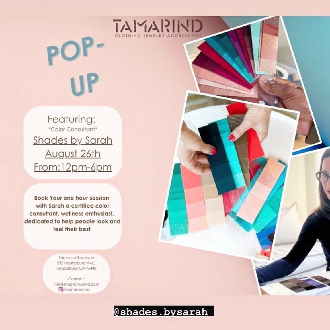 So excited to collab with @shoptamarind in Healdsburg next weekend for a color pop up! I&rsquo;ll be offering in-store color sessions and live demos while you shop! Contact info@shoptamarind.com to reserve your spot 🤍💙