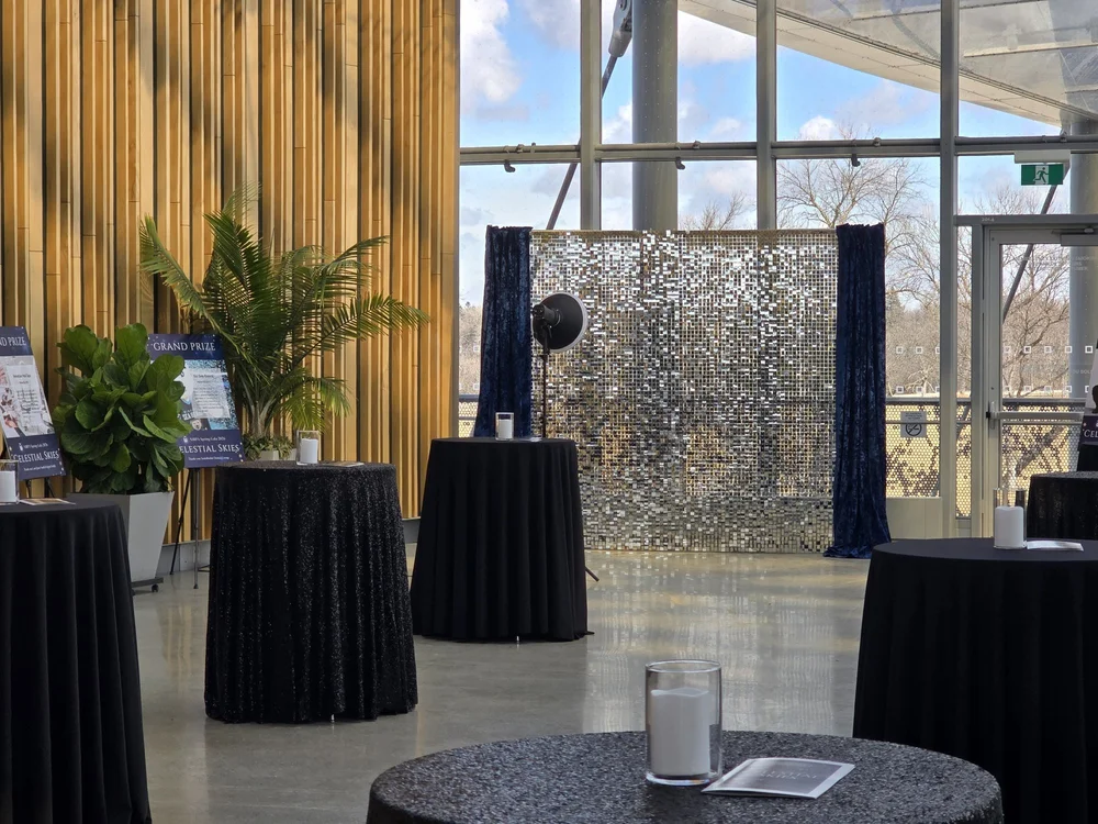 A sequin shimmer wall set up for a gala at The Leaf in Winnipeg