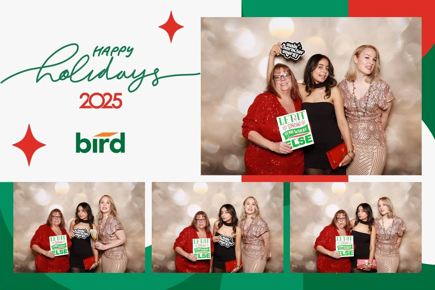 Four by six holiday party print with festive props and a company logo from a party at the RBC Convention Centre in Winnipeg