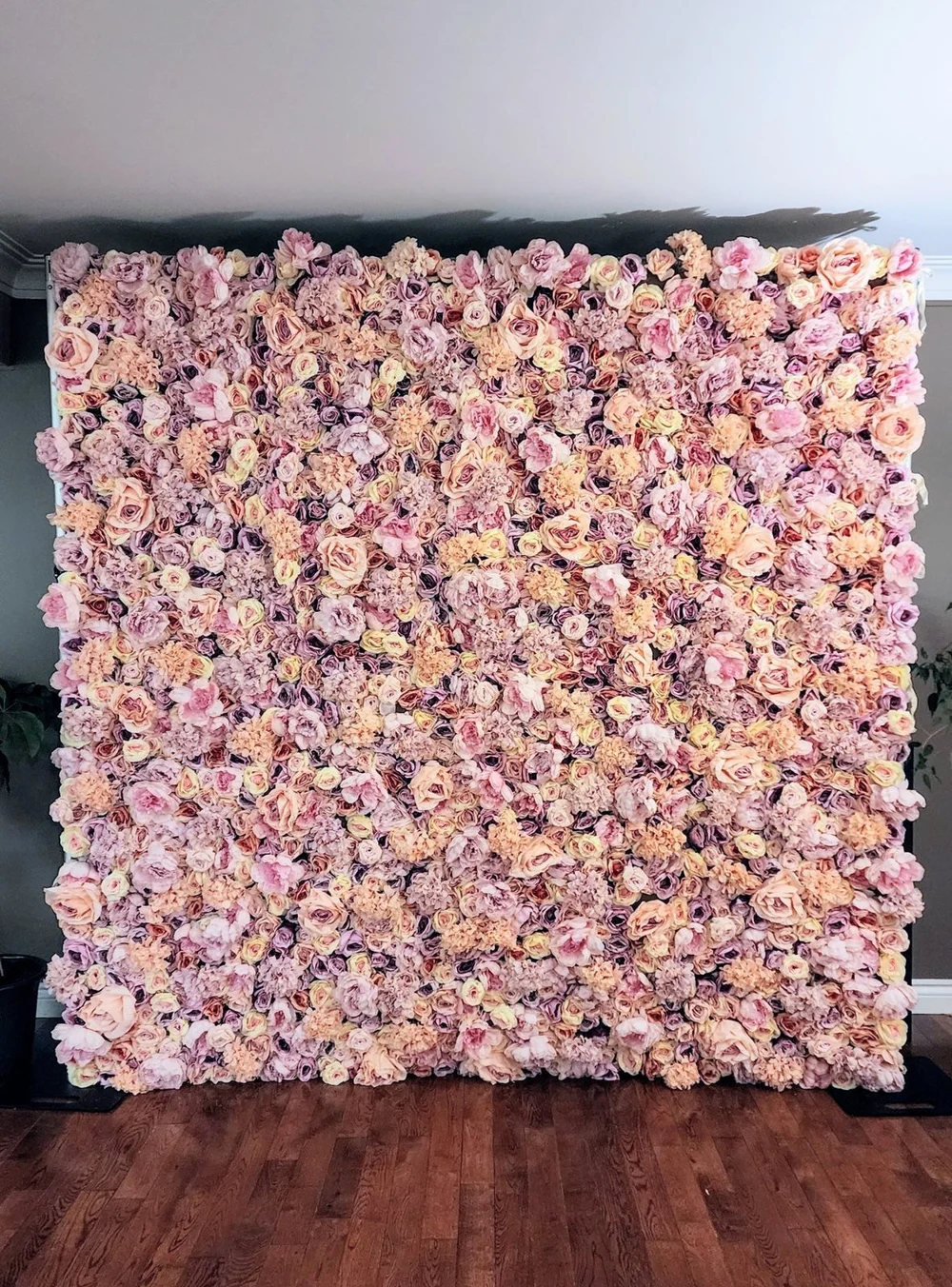 The Pastel Dreams pink flower wall, full view