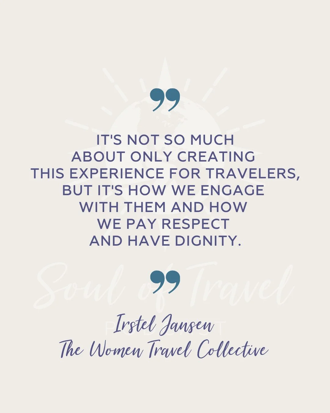 &ldquo;It's not so much about only creating this experience for travelers, but it's how we engage with them and how we pay respect and have dignity.&rdquo;
~ Irstel Jansen

🌎​​​​​​​​

This week&rsquo;s Trailblazer Series episode is now available! 

