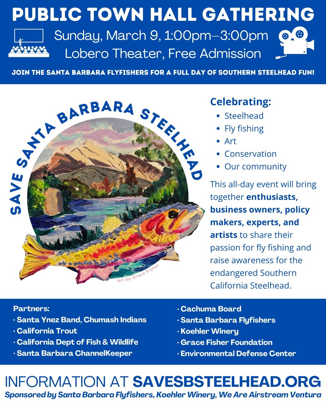 Our newest project partner the Santa Barbara Fly Fishers are hosting an unforgettable day celebrating fly fishing, art, conservation, and community at the Lobero Theatre. This all-day event will bring together enthusiasts, business owners, policy mak