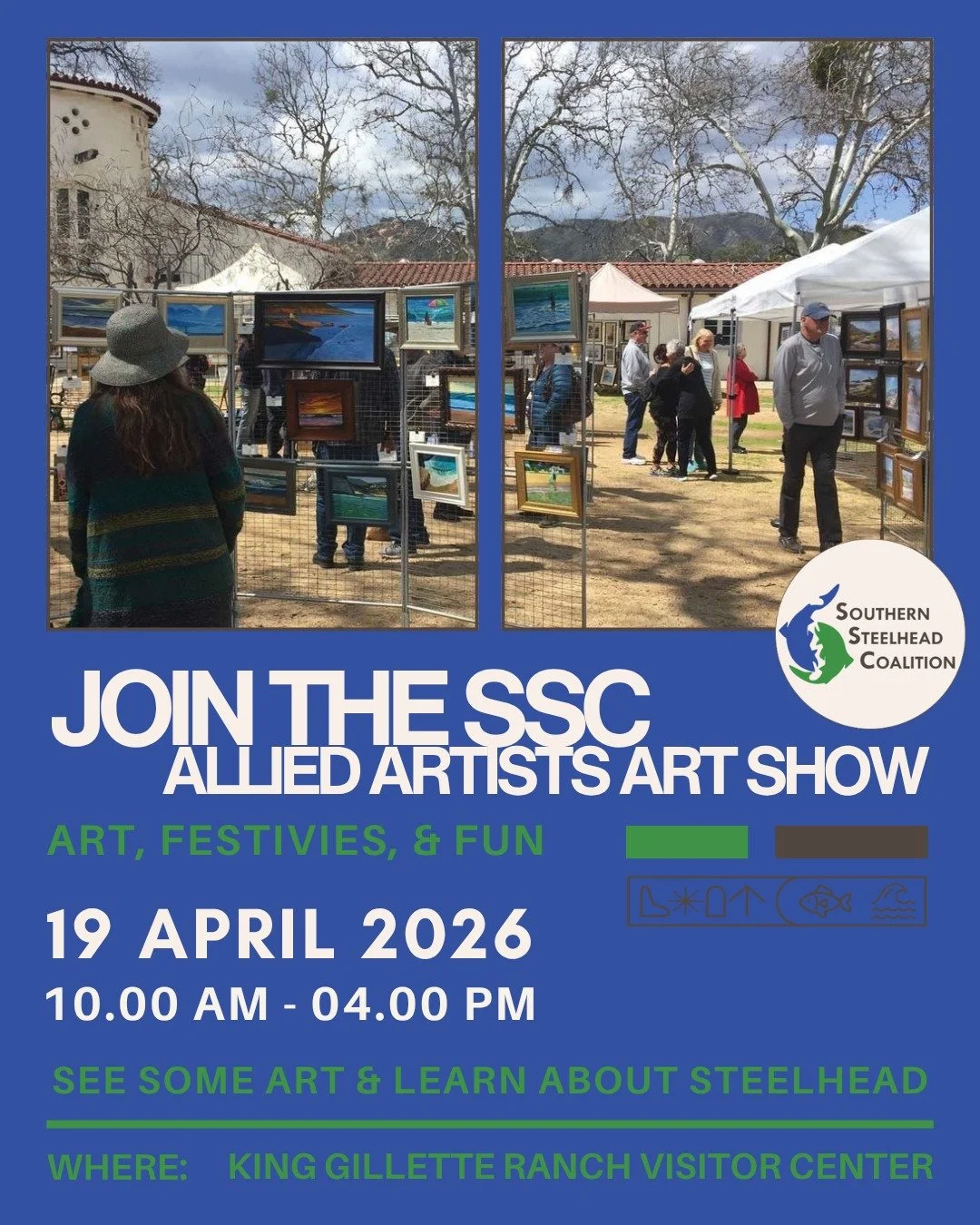 Join the Southern Steelhead Coalition at the @alliedartistssantamonicamtns 
King Gillette Ranch Visitor Center 12th Annual Art Show!

When: Sunday April 19, 2026
10AM to 4PM
Where: King Gillette Ranch Visitor Center
26876 Mulholland Hwy, Calabasas, C