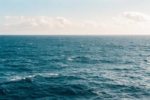 ocean view with horizon and cloudy sky