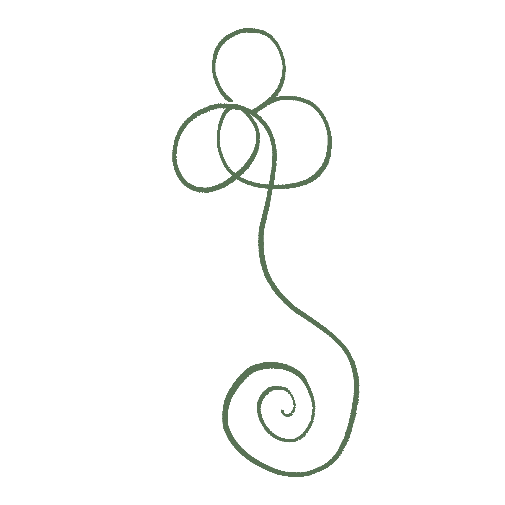 Simple line drawing of a flower with three rounded petals at the top, a curved stem, and a spiral at the base.
