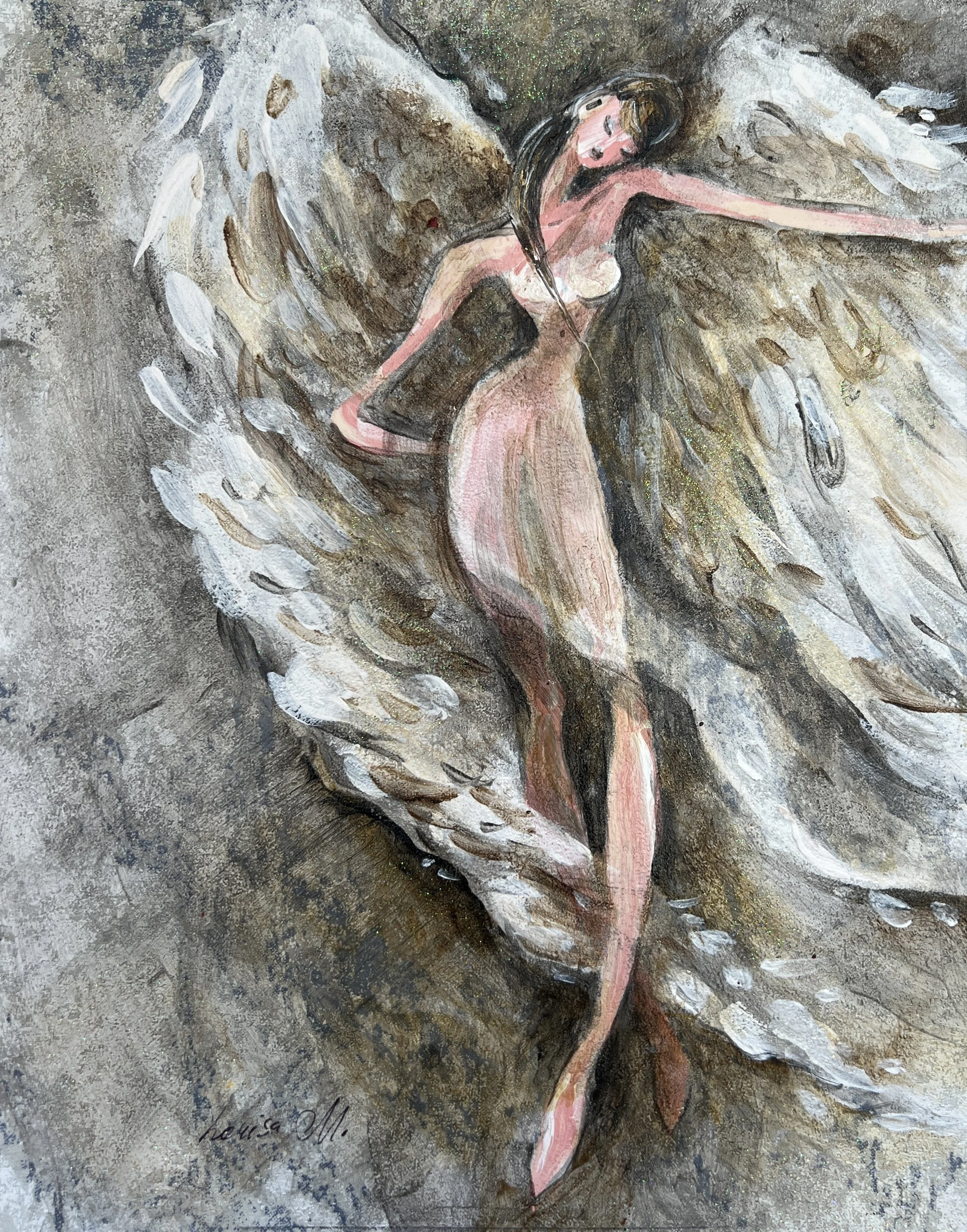 Angel-Oksana. 10x8 Original mixed media painting