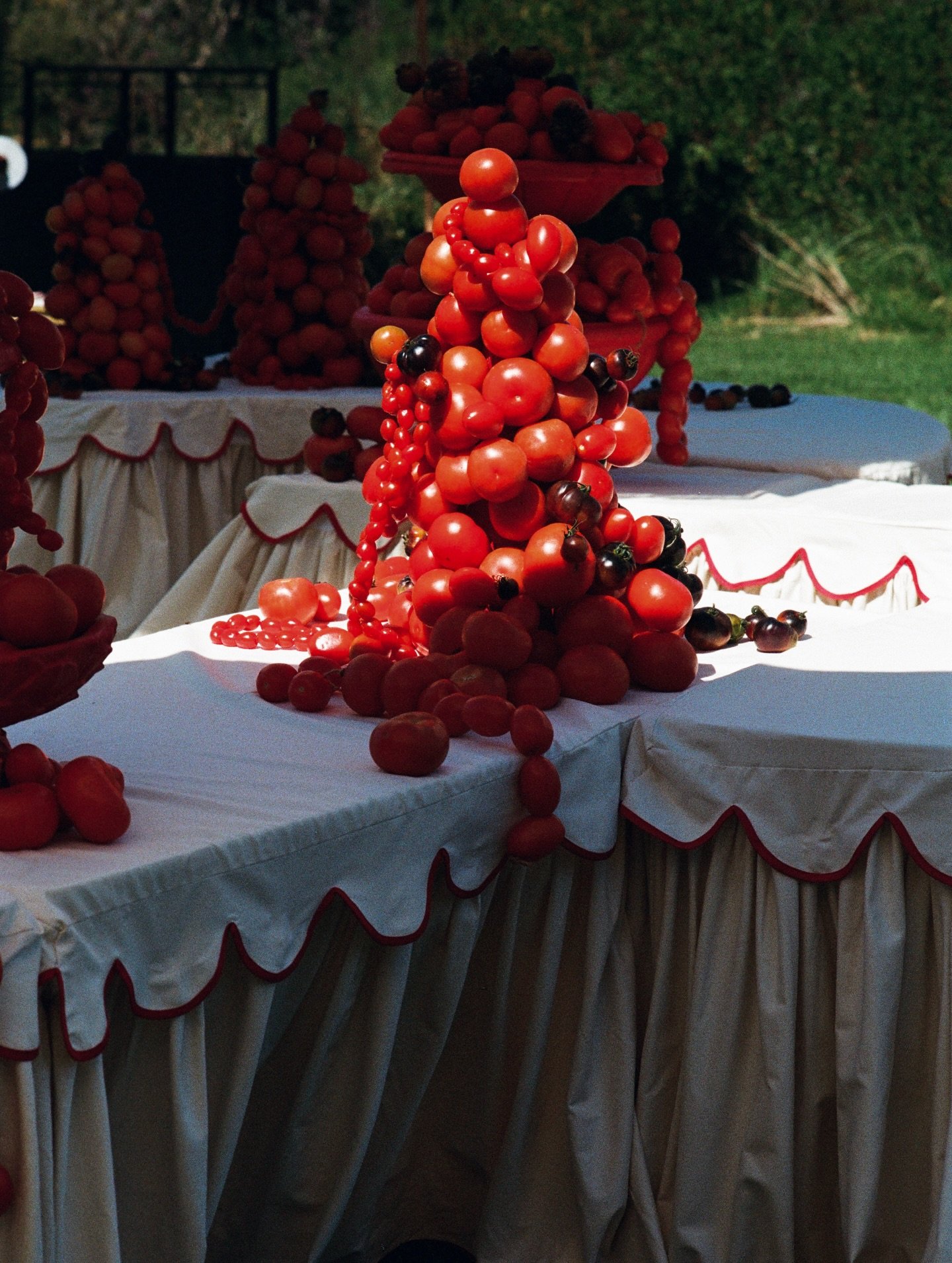Tamatie Stasie.🍅 

Local ripe tomatoes as an offering to the summer season.
Styled as a harvest element and shaped into a living installation of colour, texture, and abundance.

A celebration of place and produce.
Rooted in seasonality.

Curated by 