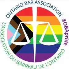 Ontario Bar Association logo with a rainbow and scales of justice