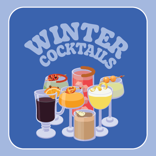 Illustration of various cocktails with garnishes, on a green background with the text 'Sunmer Cocktails' in curved green letters.