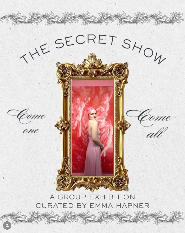 Emma Hapner curating Era Contemporary's Rococo Secret Show—featuring Colleen Hoffenbacker's AI-assisted oil paintings.