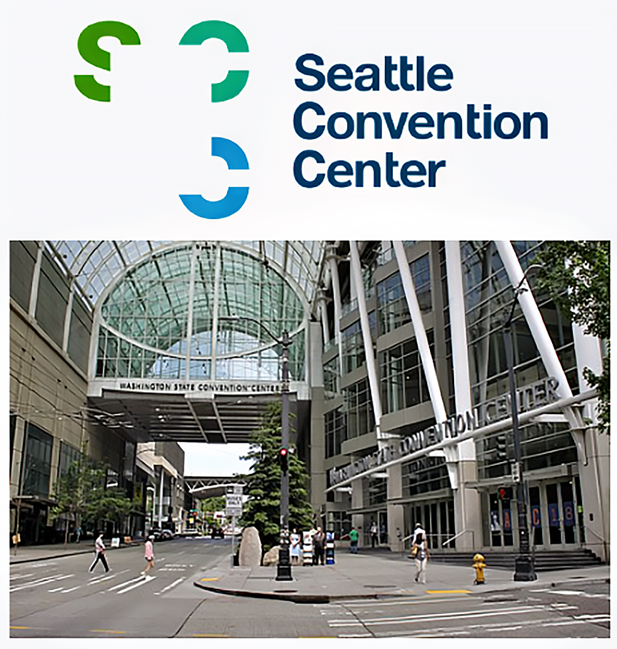 Phyllis Lamphere Gallery at Seattle Convention Center (Arch building), hosting the Florals public art exhibition featuring Colleen Hoffenbacker's AI-collaborative work during Northwest Flower & Garden Festival 2026.