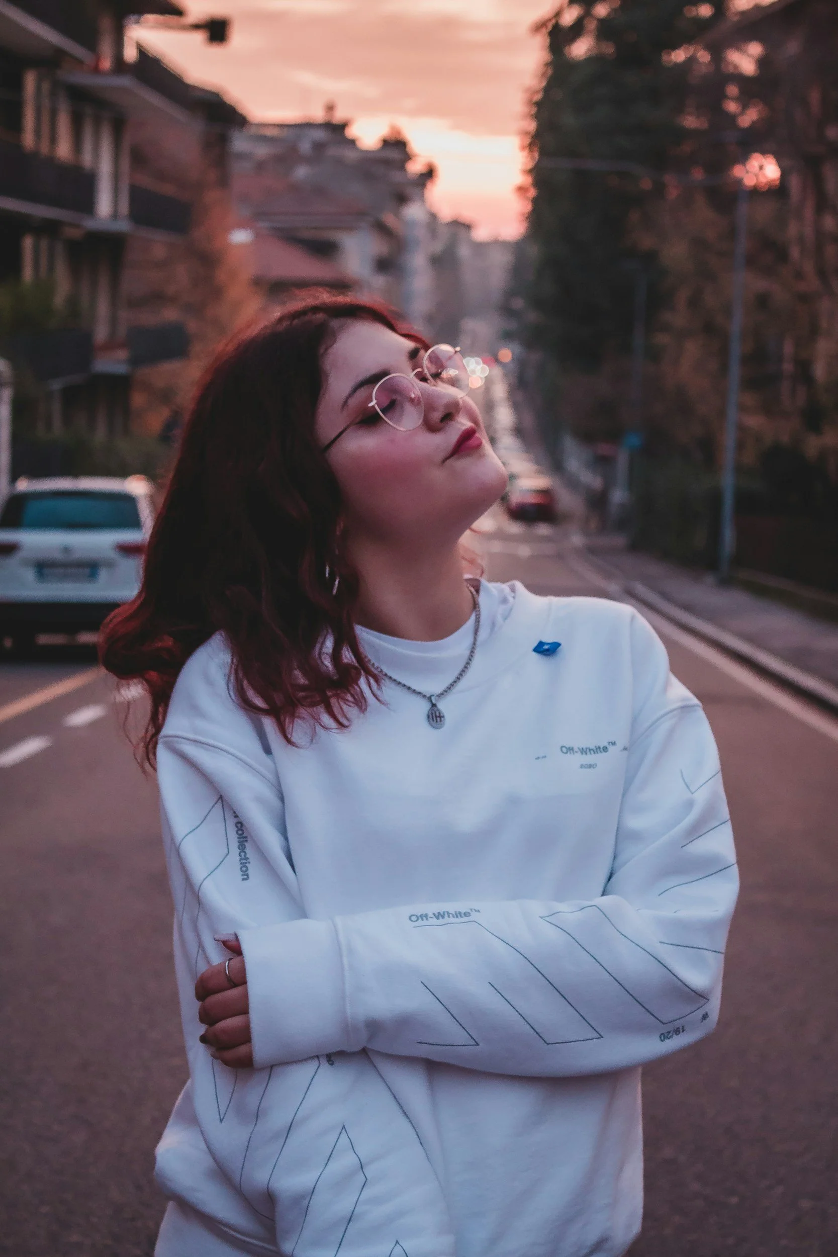young woman with eyes closed