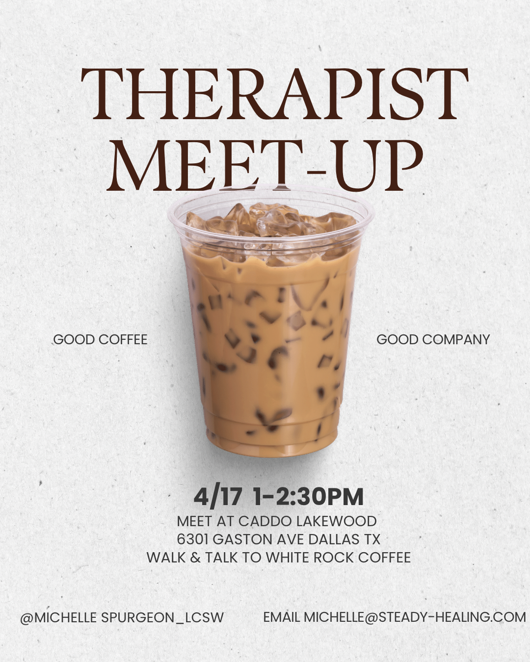 Flyer for Dallas Therapist networking event 4/17