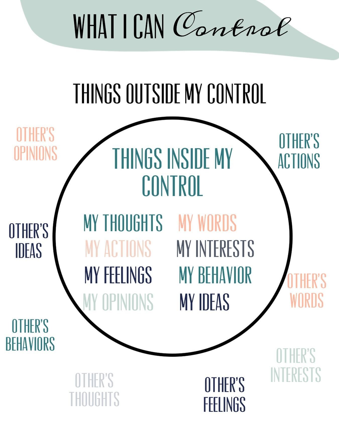 A great tool to use to help decrease anxiety and worry is to focus on what you CAN control not on what you can&rsquo;t control. When we focus on what we can control, our thoughts empower us and then trigger positive emotions.