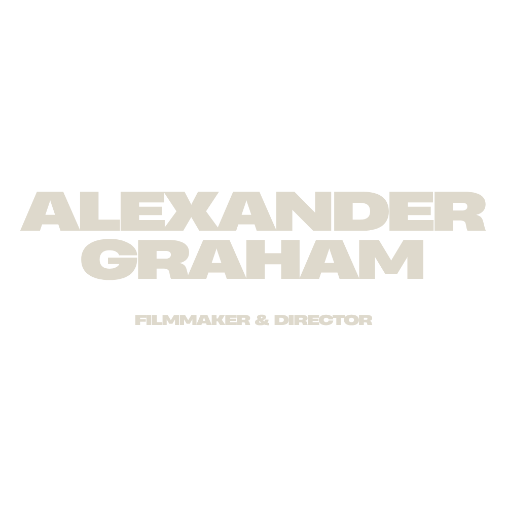 Black background with the words "Alexander Graham" in large beige font, and "Filmmaker & Director" in smaller beige font below.