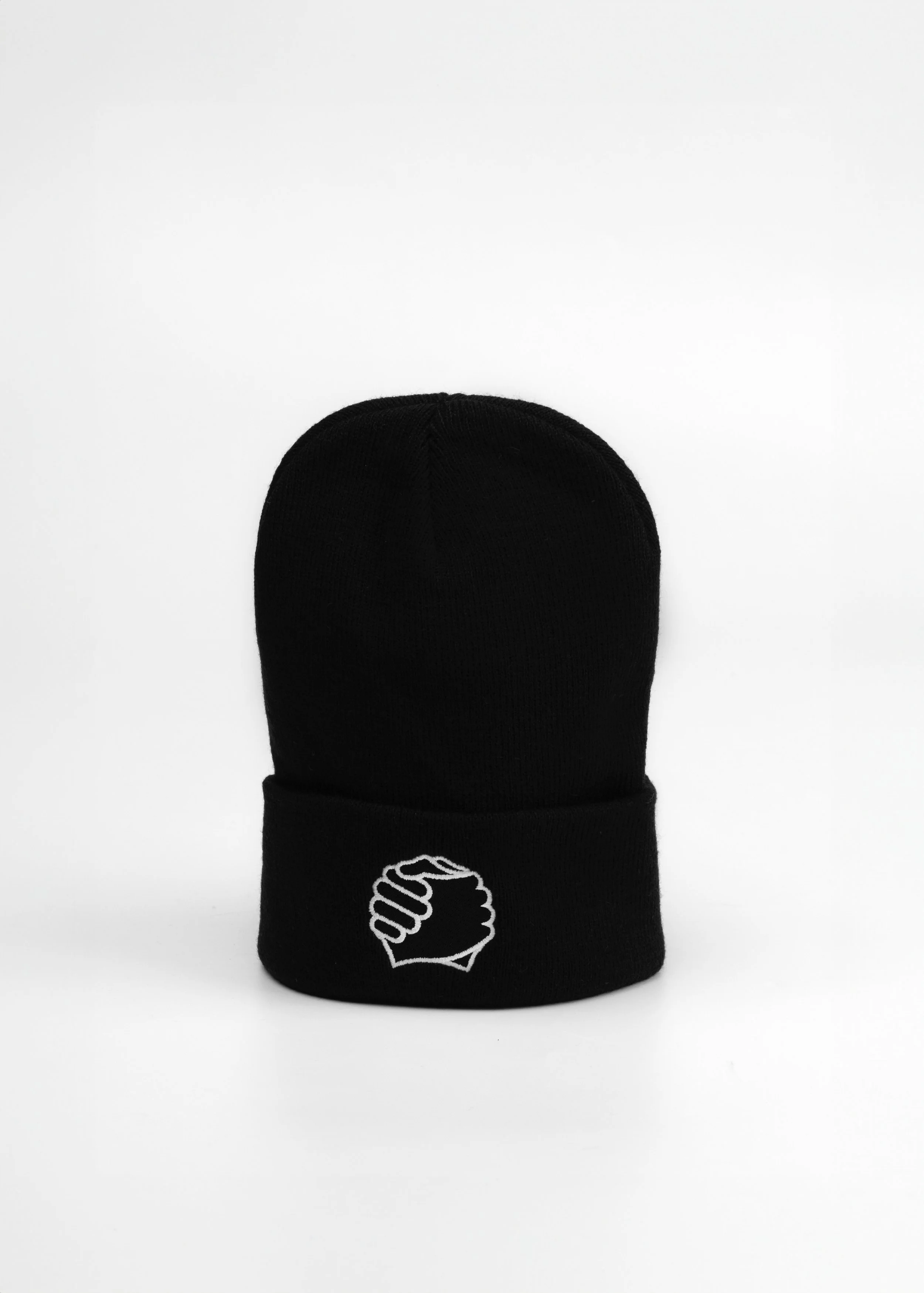 ADVIKATE Classic Beanie Series I in Black, front shaped product photo, showing the beanie form and cuff embroidery.
