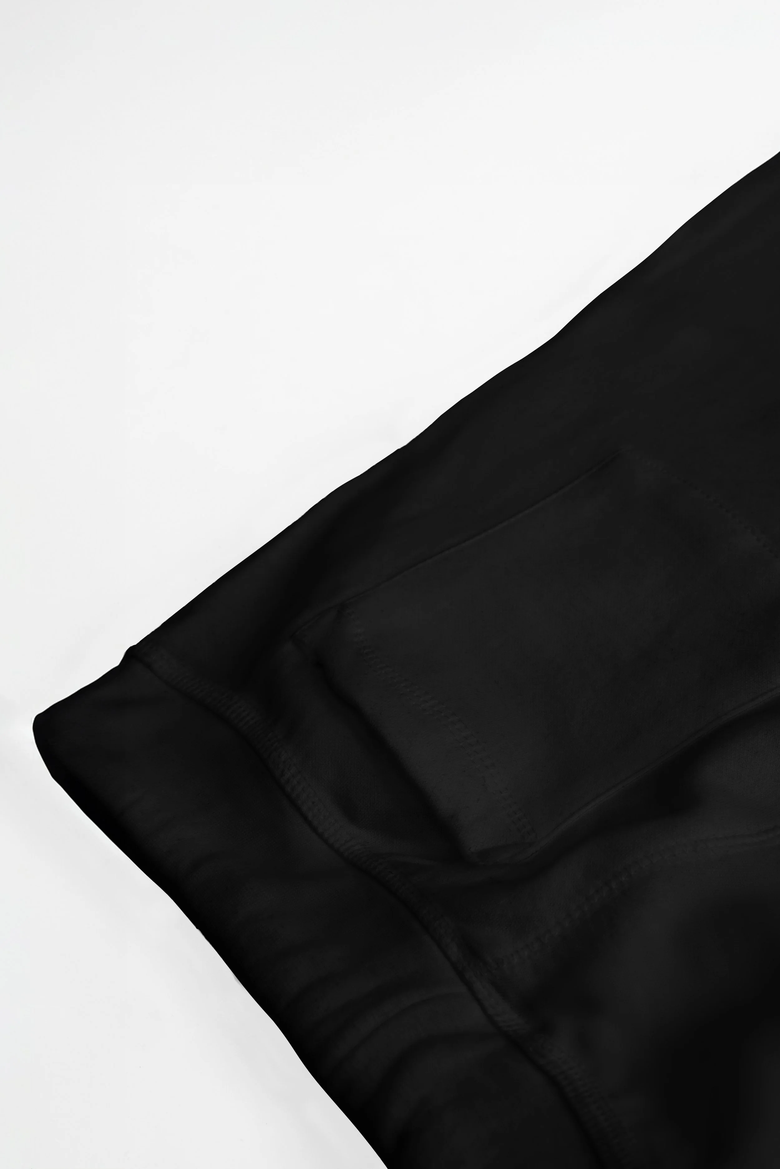 Close-up of the right back patch pocket on the ADVIKATE Classic Trackpants Series II in Black, showing stitching and fabric detail.