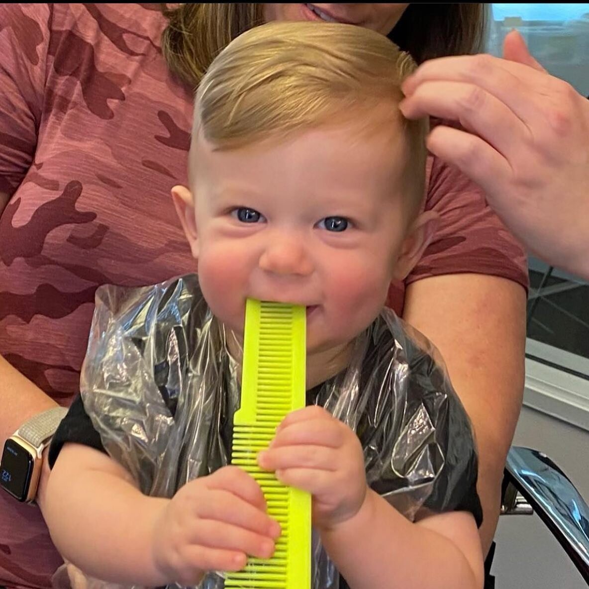 The cutest of all my clients! This is Cole. He got his very first haircut with me today! His mommies have been my clients since forever and I was honored that they let me give him his first clean up! The whole family got their hair done today but he 