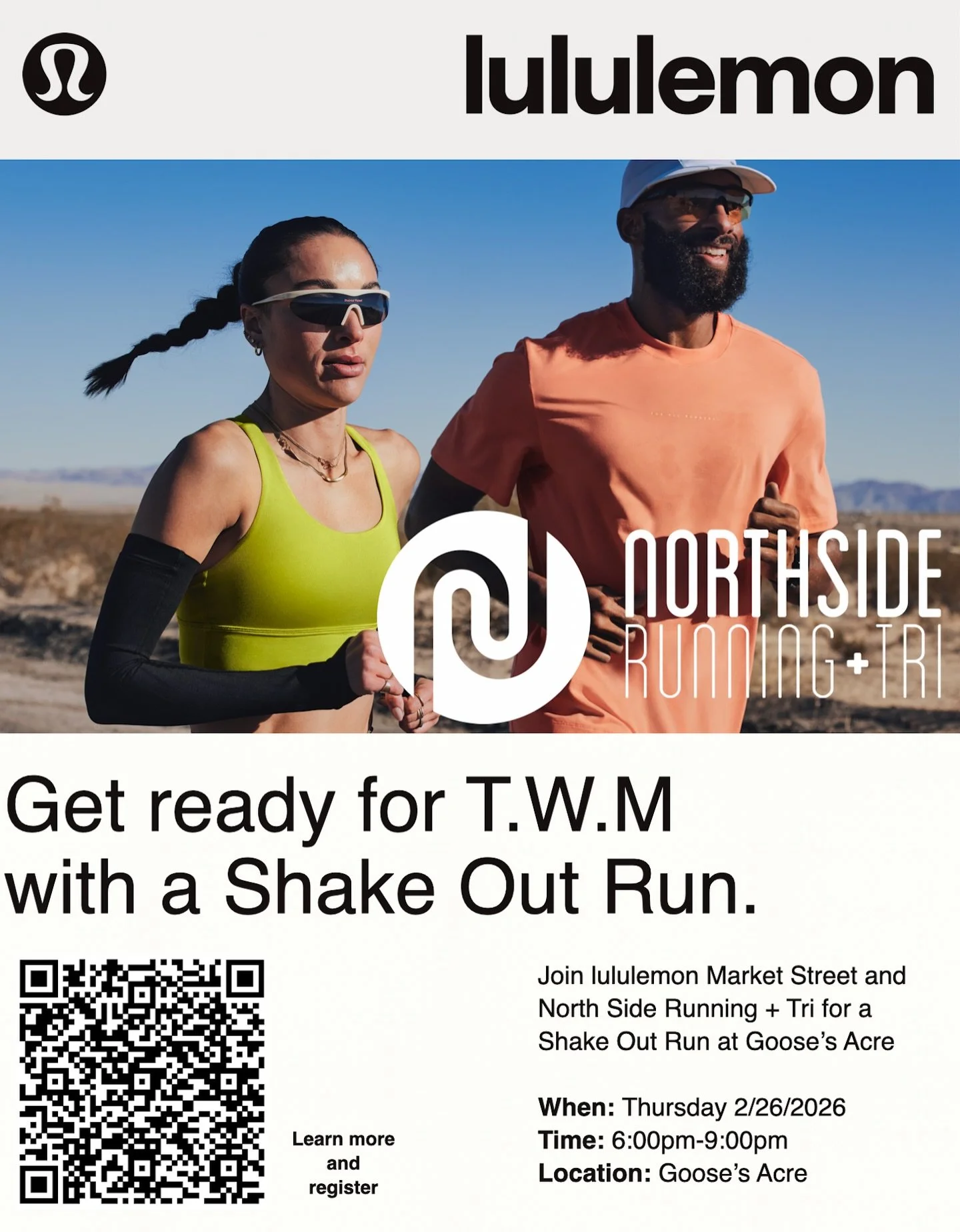 Join Northside + @lululemon for @thewoodlandsmarathon Shakeout Run + Carb Load Dinner
📍 @thegoosesacre 
🗓 Thursday, Feb 26
⏰ 6:00 PM

✨ 3-mile shakeout run around the Waterway
🍝 Carb-load dinner with your running crew
🎉 Big pre-race vibes, commun