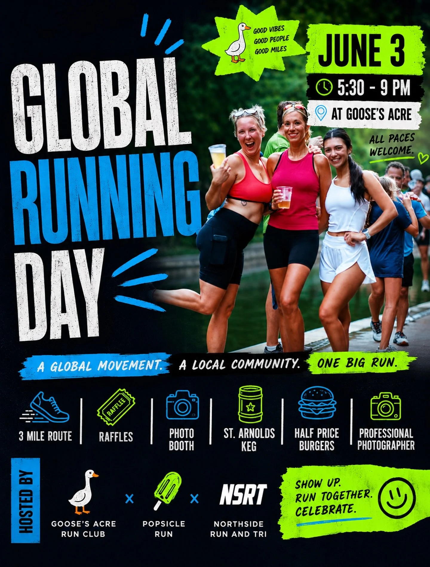 🌍🏃&zwj;♀️ We are SO excited to once again host our Global Running Day celebration alongside our friends at @goosesacrerunningclub and @popsicle_run ! 💙💚

Whether you&rsquo;re a seasoned runner, brand new to the scene, a walker, jogger, or here fo