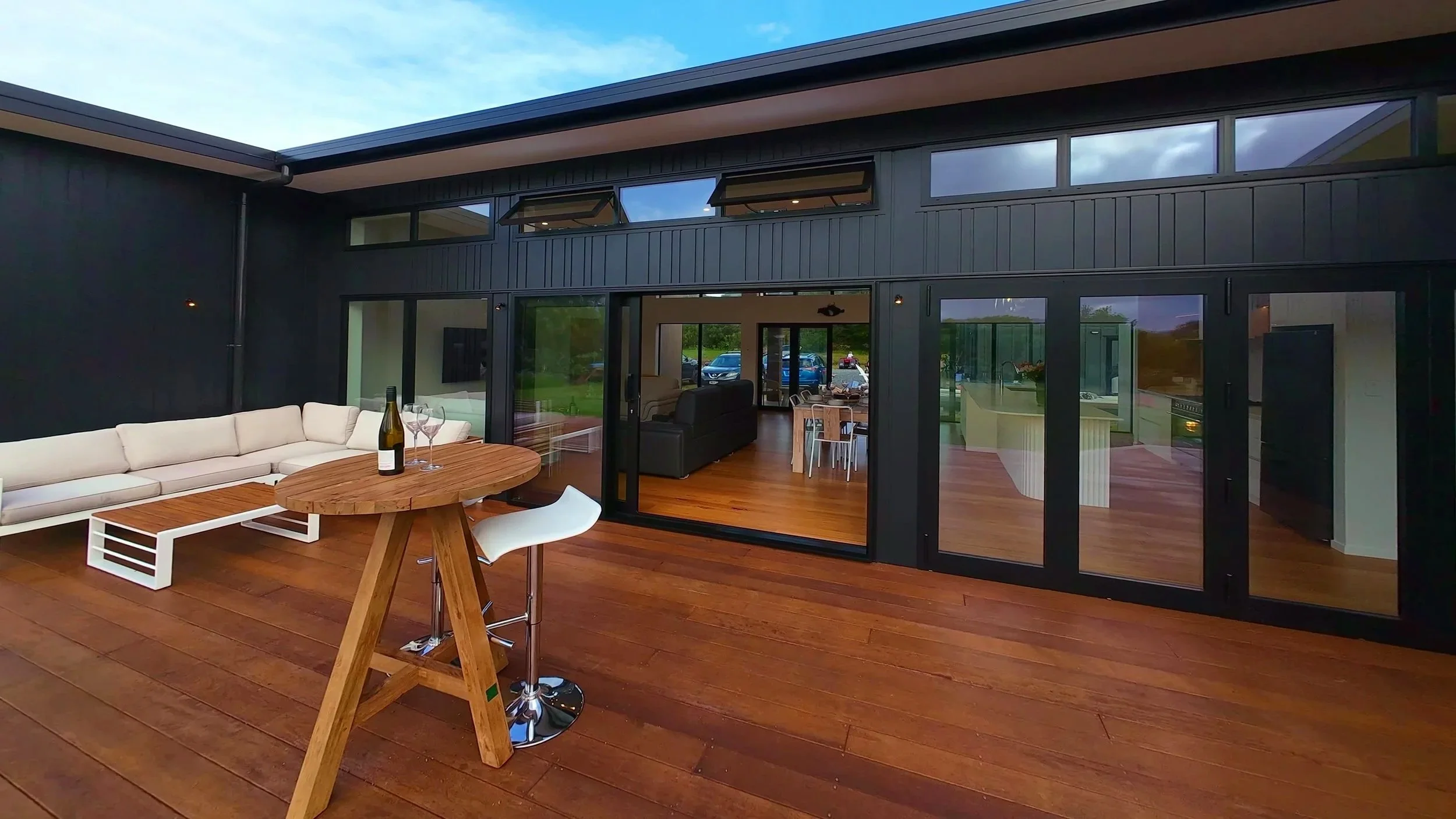 volt solutions electrician installed exterior decking lighting at designer home in Mangawhai