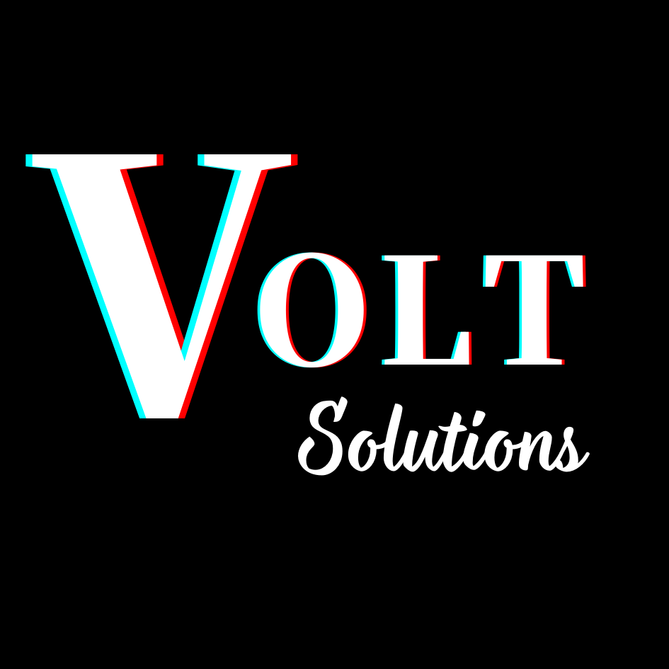 Business logo with the text 'VOLT Solutions' in large, stylized font on a black background.