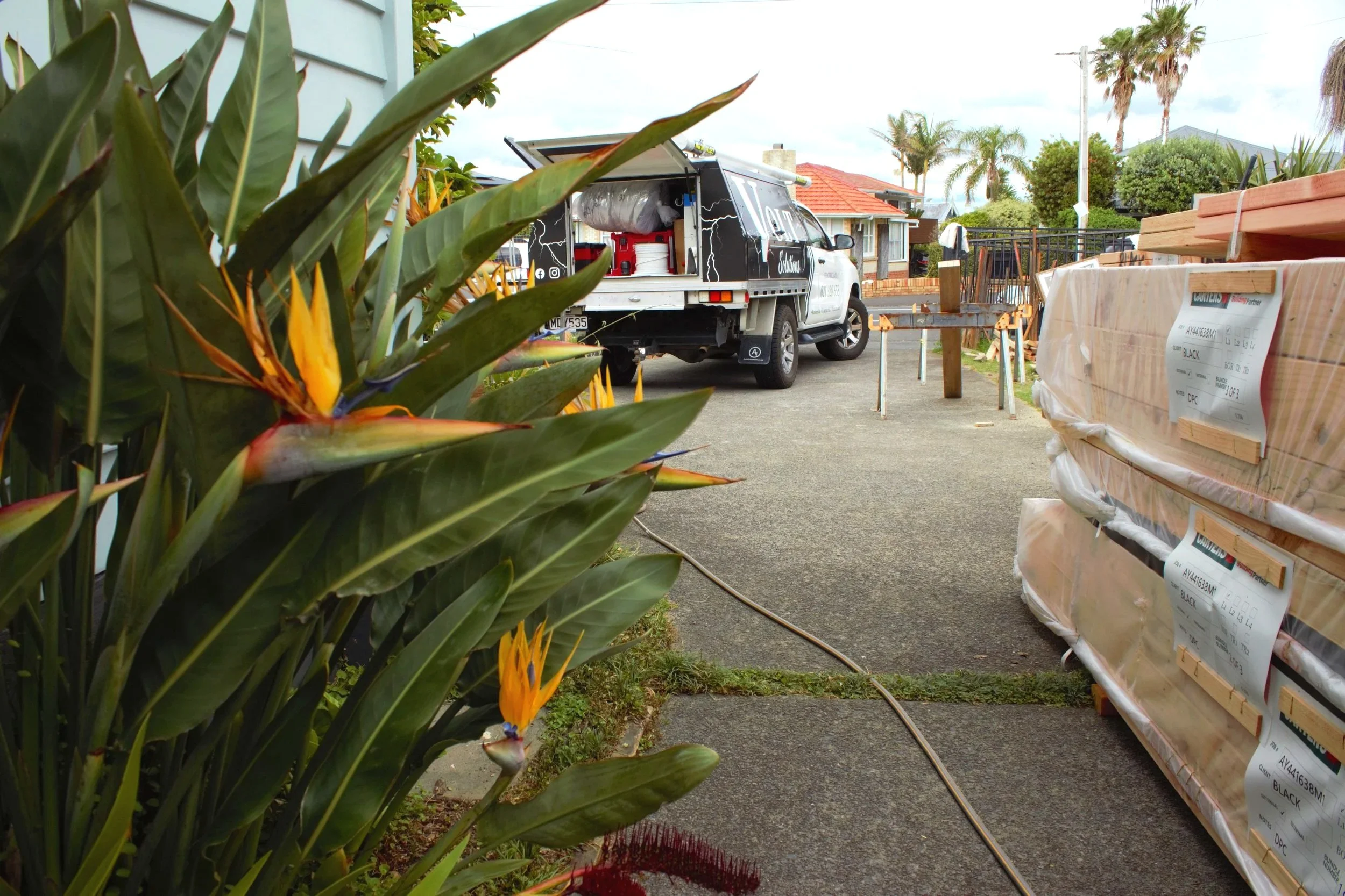 Volt truck in background of high end renovation electrical renovation in Devonport, Auckland