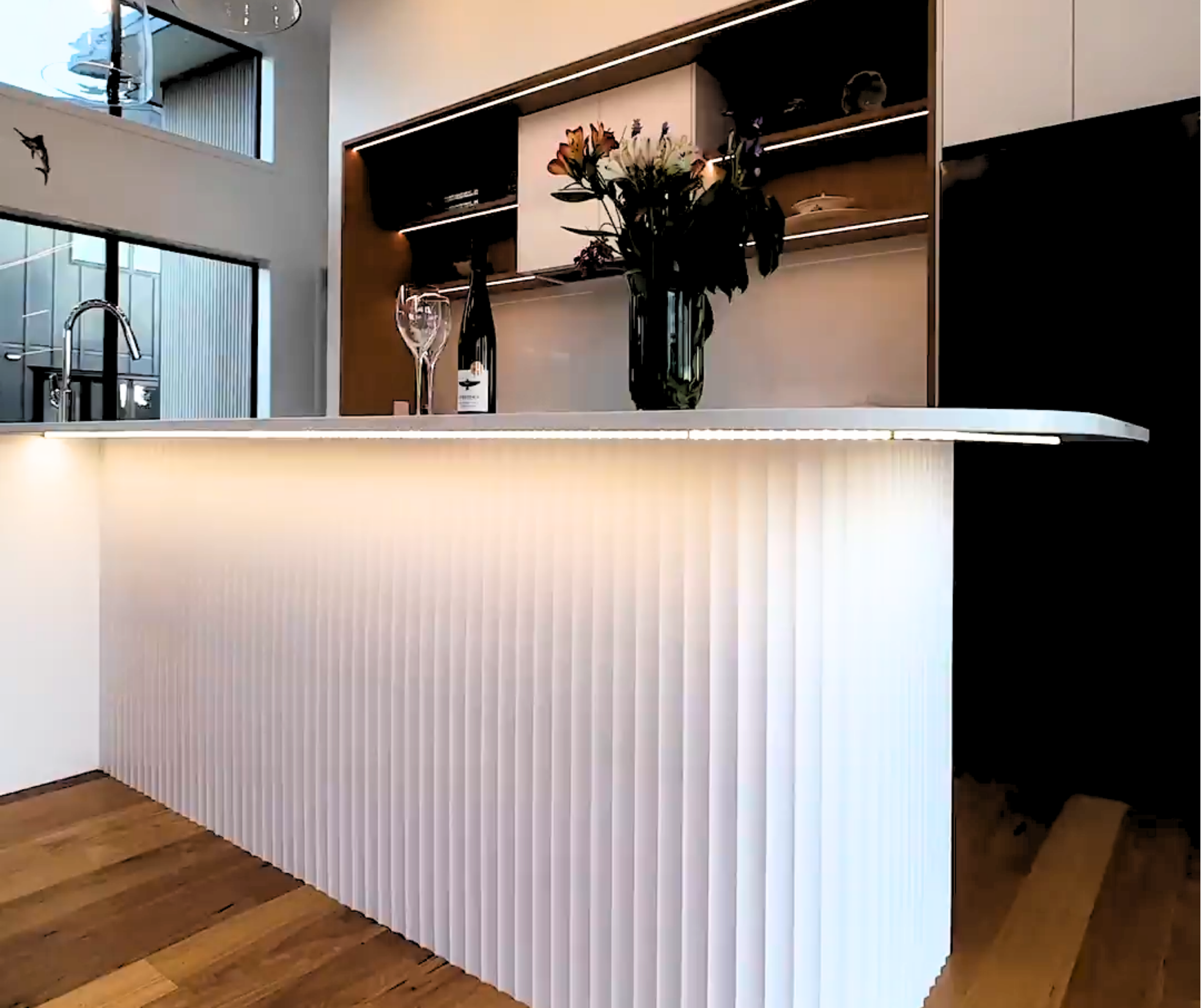 volt solutions electrician installed bench LED strip in kitchen in Mangawhai