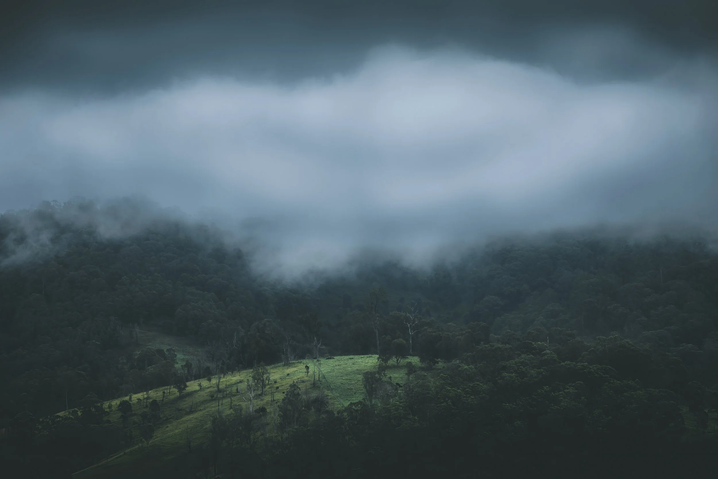 Rain clouds set in over the hills