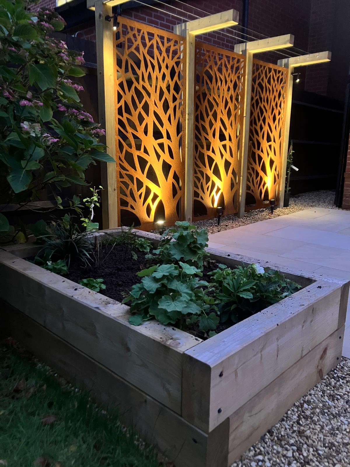 Garden design with lighting at night