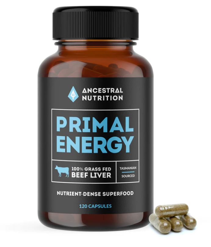 supplement bottle with the words 'primal energy' written on it