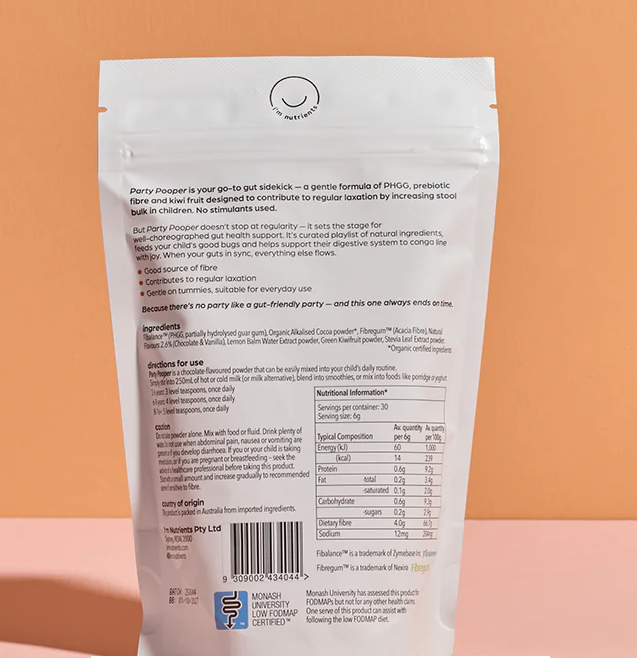 Back picture of packaging showing nutritional information of PARTY POOPER product