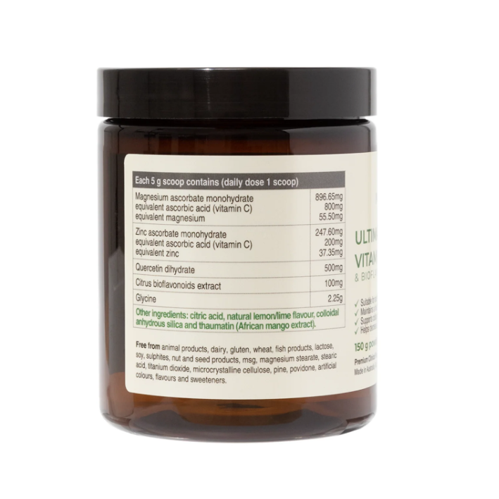 brown canister with white label showing nutritional information panel