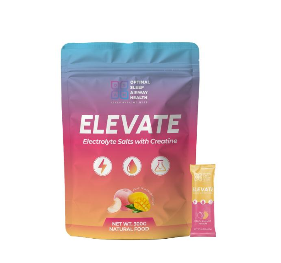 Blue and pink food packet with 'elevate electrolytes' written on front