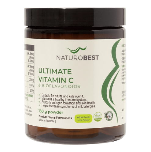 brown canister with white label, ultimate vitamin c
