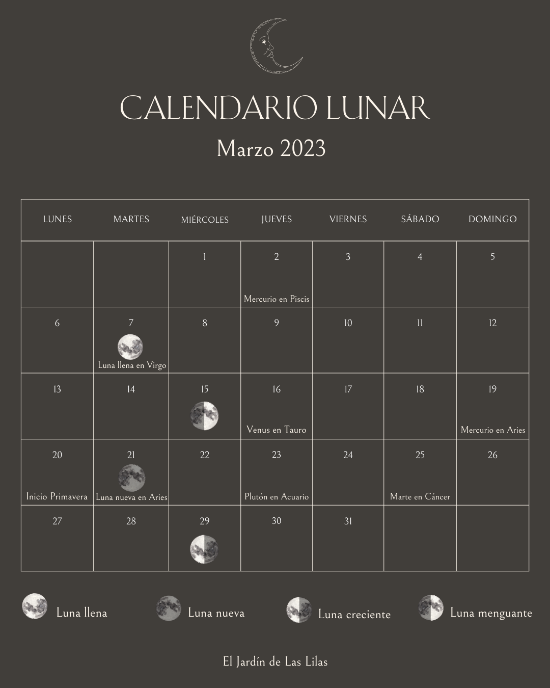 Calendario Lunar marzo 2023 — El Jardin de las Lilas