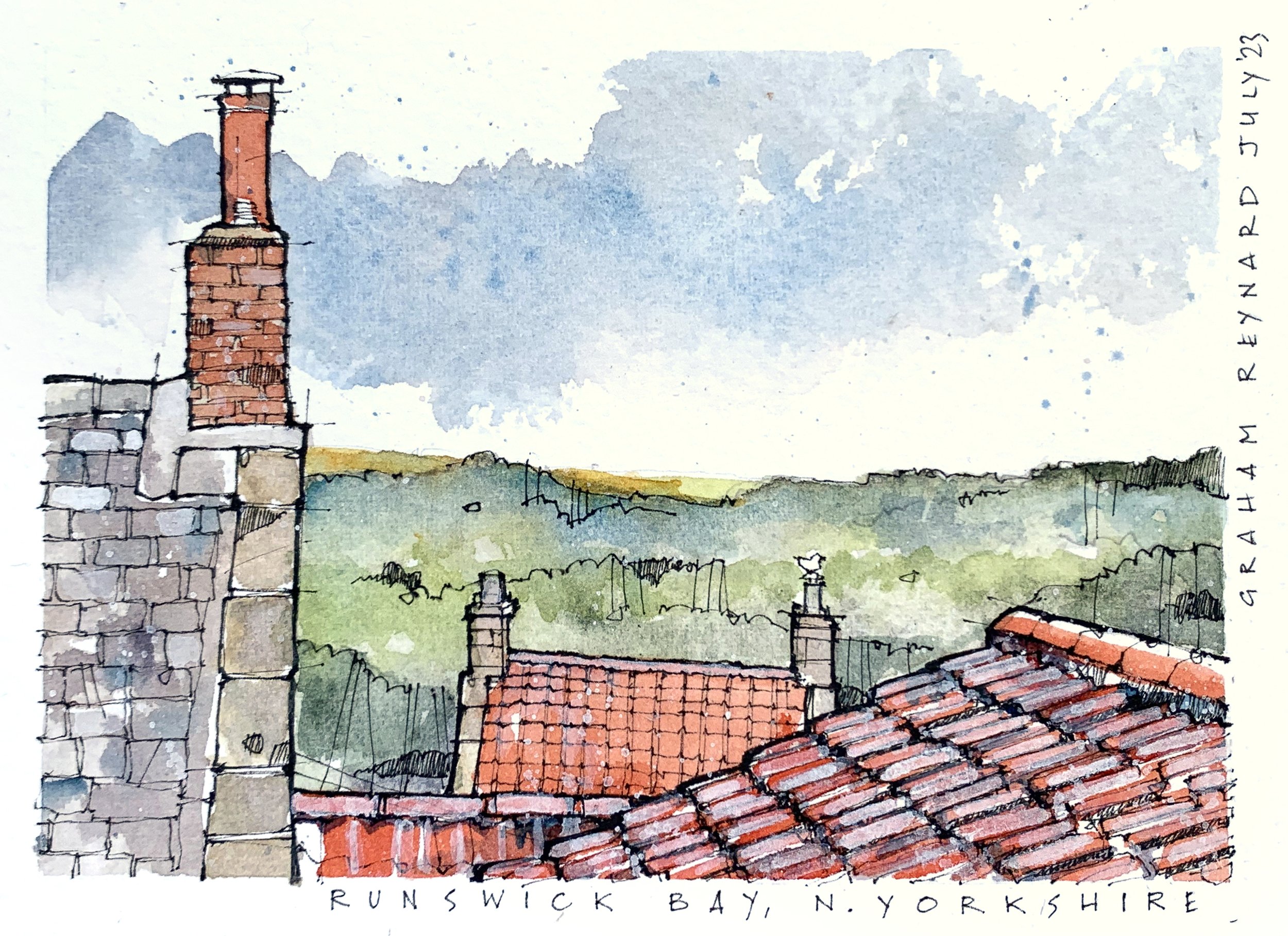 Runswick Bay - original watercolour on hand torn cotton paper approx 7x5 in