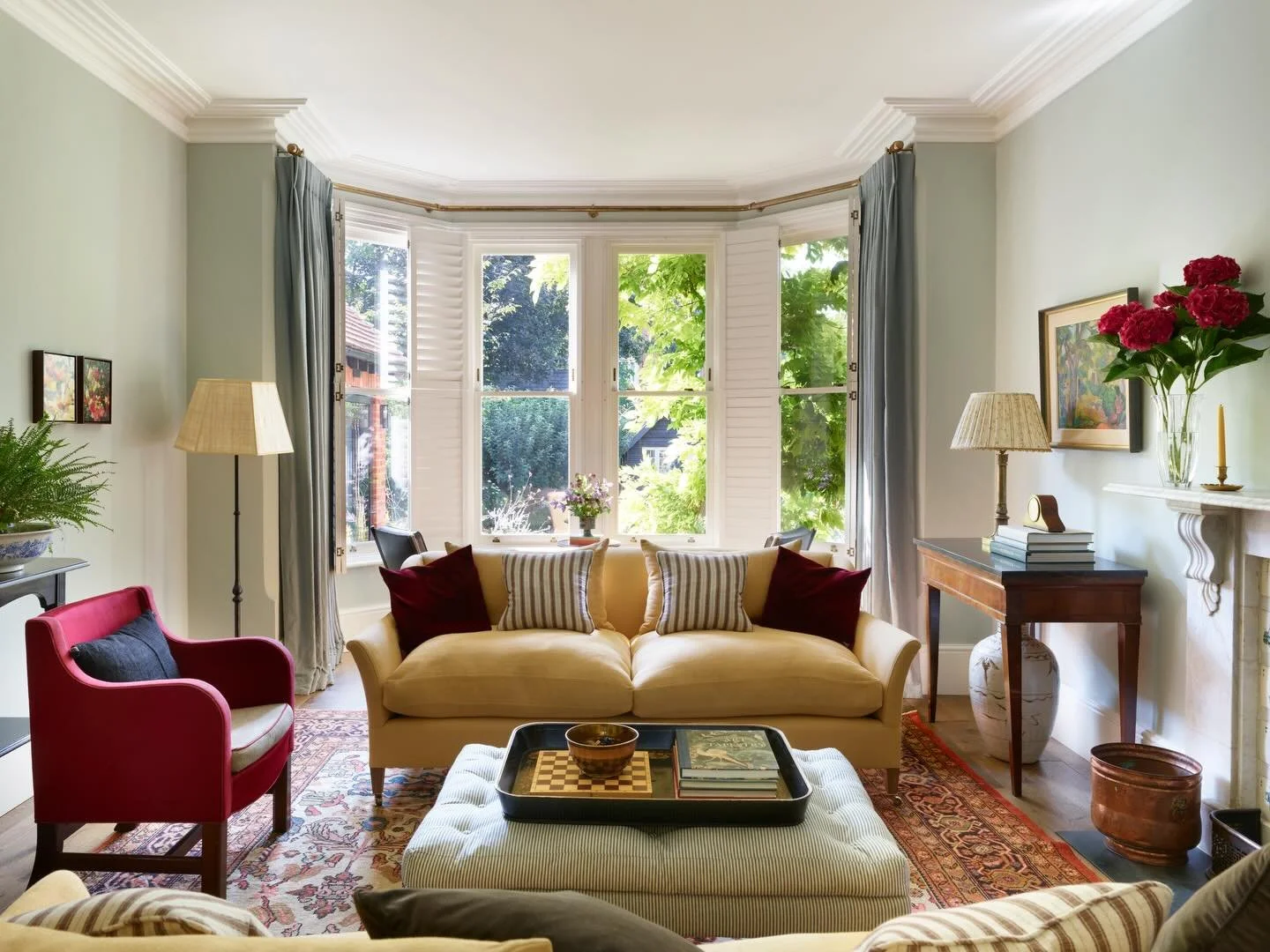 A sunlit drawing room in Oxford.

The design began, as many of the best rooms do, with a single special piece.  In this case a beautiful antique Mahal carpet. Its colours quietly set the tone for everything that followed, guiding the palette and brin